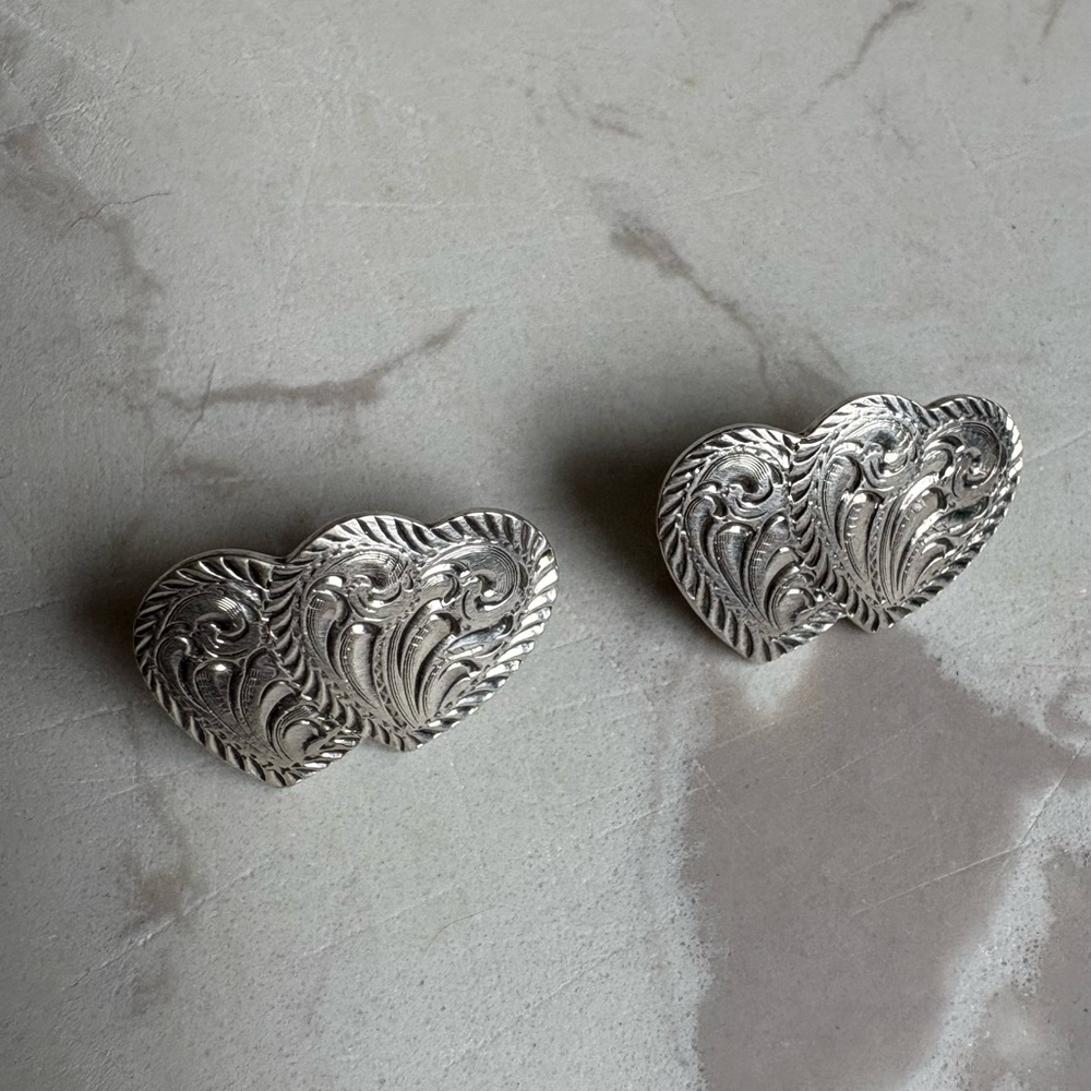 SOLD Montana Silversmith Vintage Sterling Silver Etched Heart Cowgirl Earrings